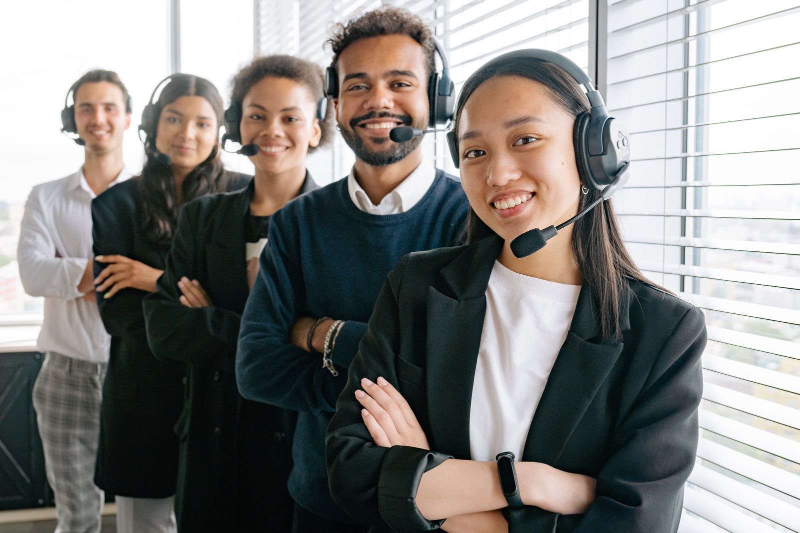 Dedicated team of customer service associates with headsets
